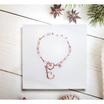 現貨** [意大利製造] 925 純銀心型扣手鍵 (玫瑰金)