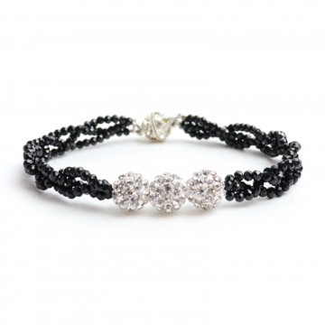 現貨** [日本製造] 黑色尖晶石編織手鍊 (銀色)